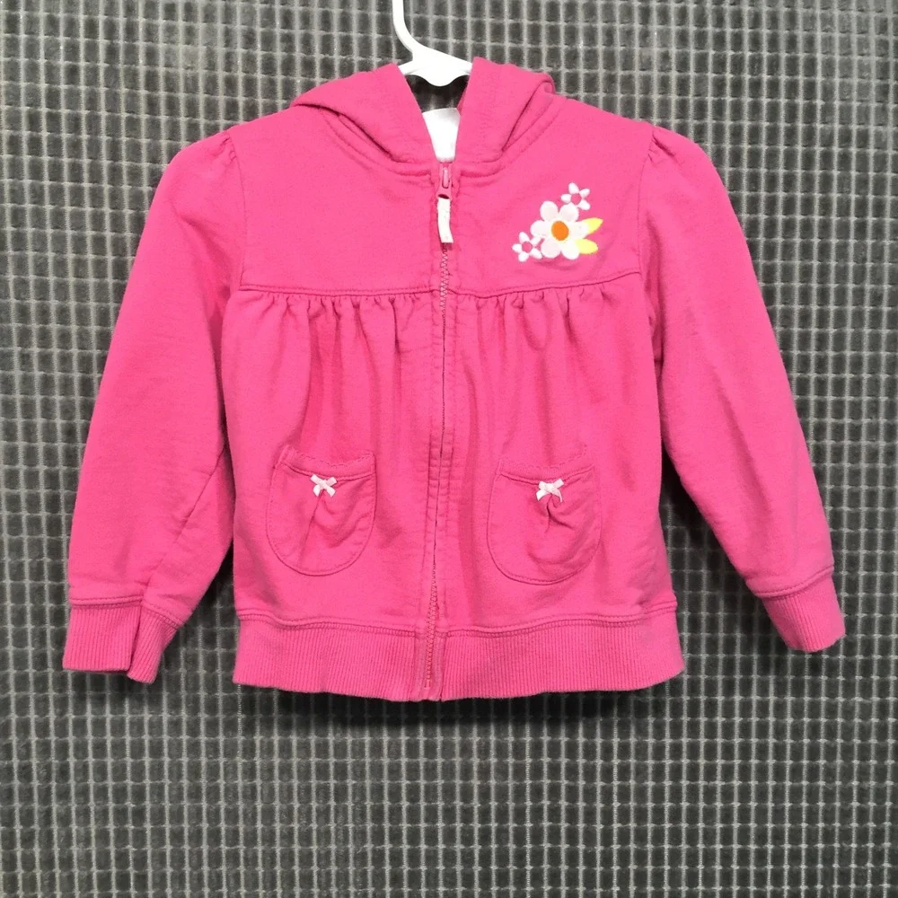 Carters Kids Pink Floral Embroidered Zip Up Hoodie Sweatshirt‎ 24 Months